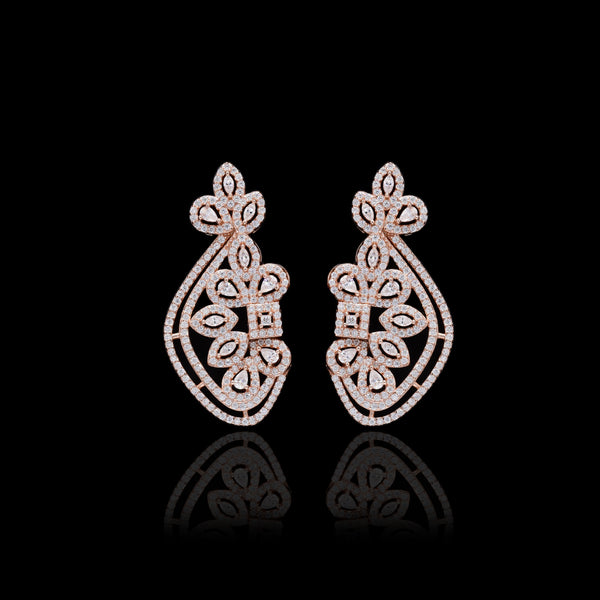 a rose gold-plated cubic zirconia pendant and earring set.