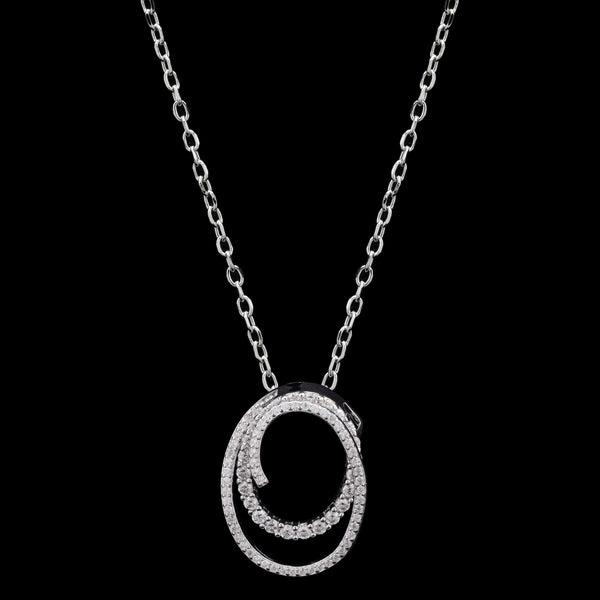 Intertwined Oval Diamond Pendant in White Gold Finish