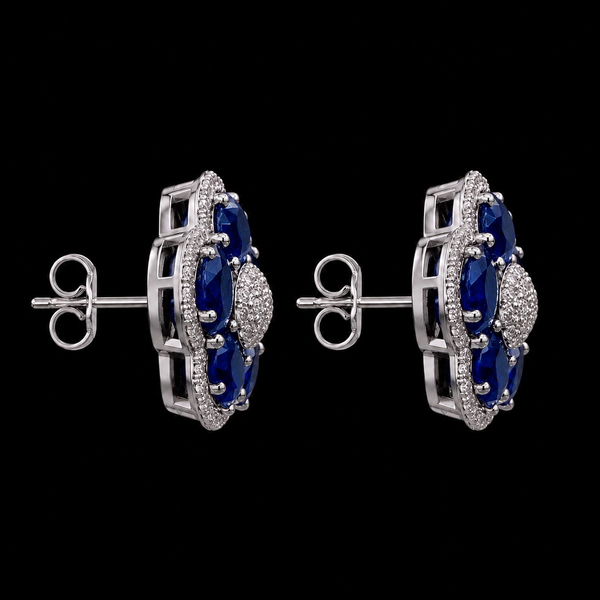 Blue Petal Halo Studs