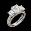 Elegant Three-Stone Emerald Cut Diamond Ring with Pavé Band in Two-Tone Gold
