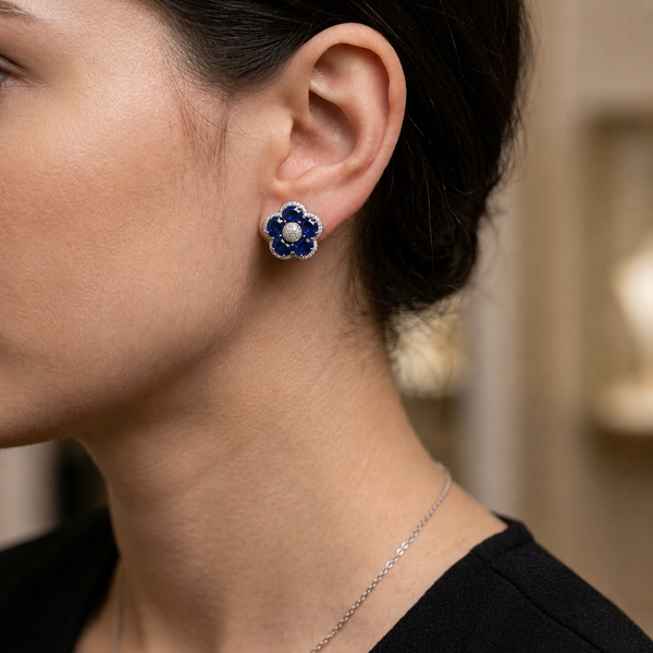 Blue Petal Halo Studs