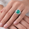 Moissanite Halo Ring in Silver – Radiant Elegance with Emerald Center