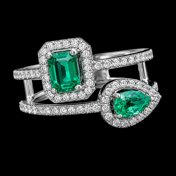 Emerald Radiance Moissanite Dual Halo Ring