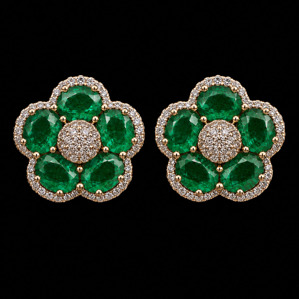 Emerald Petal Halo Studs