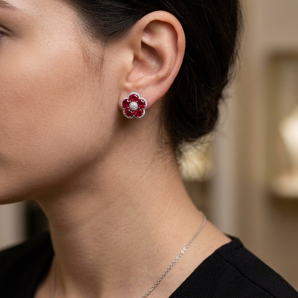 Ruby Petal Halo Studs