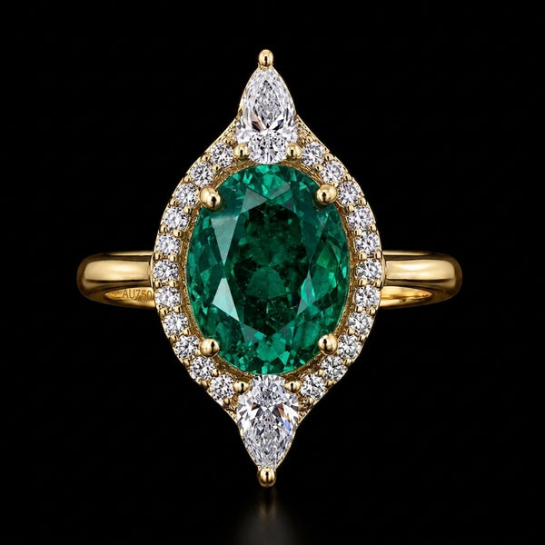 Radiant Oval Emerald Moissanite & Sterling Silver Halo Ring