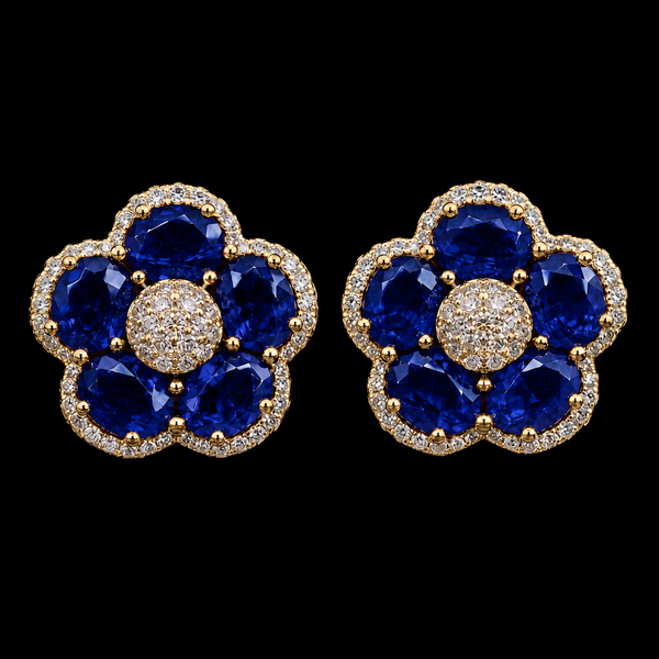 Blue Petal Halo Studs