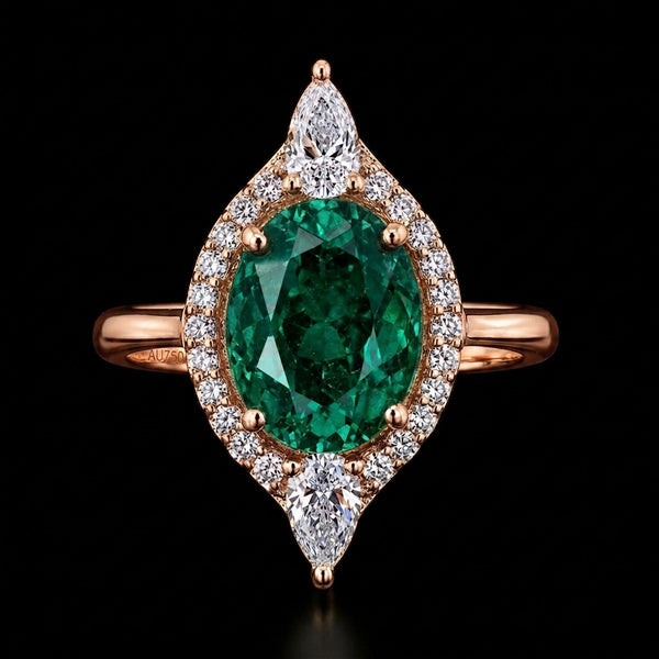Radiant Oval Emerald Moissanite & Sterling Silver Halo Ring