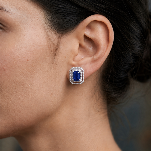 Double Frame Blue Studs