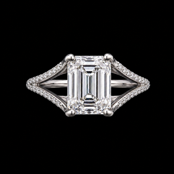 Emerald Moissanite Split-Shank Silver Ring