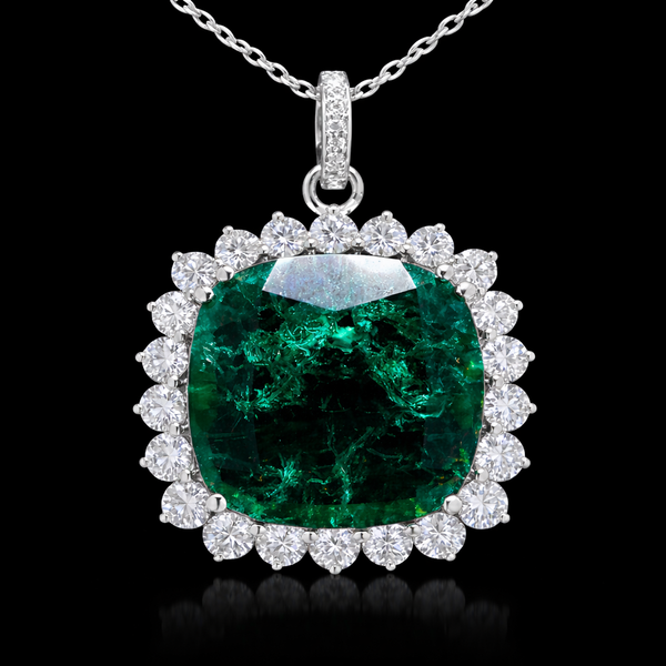 Emerald Halo Silver Pendant – Timeless Elegance in Sterling Silver