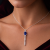 Sapphire & Diamond Drop Pendant Necklace in Sterling Silver – Refined Luxury Elegance