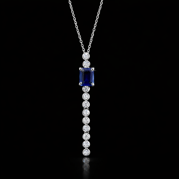 Sapphire & Diamond Drop Pendant Necklace in Sterling Silver – Refined Luxury Elegance