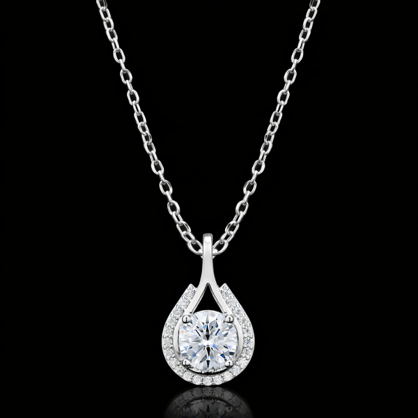 Brilliant Round-Cut Diamond Halo Pendant in Sterling Silver – Refined Luxury Necklace