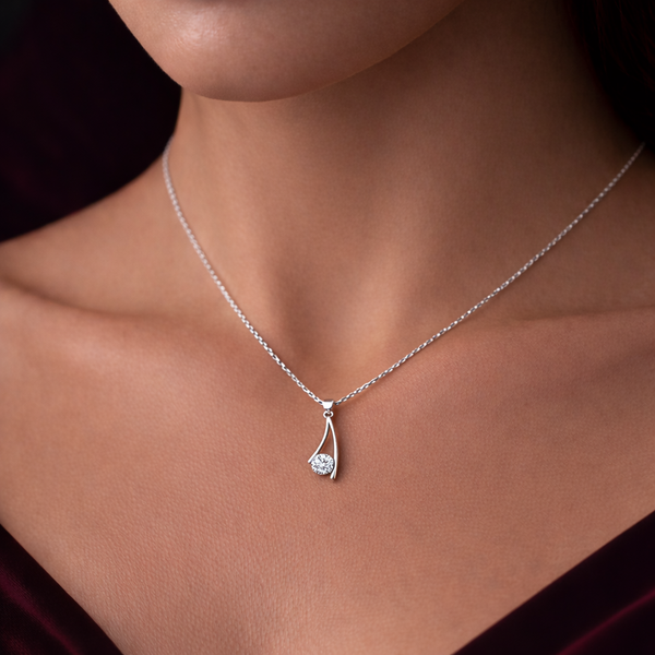 Elegant Curve Diamond Pendant in 925 Sterling Silver