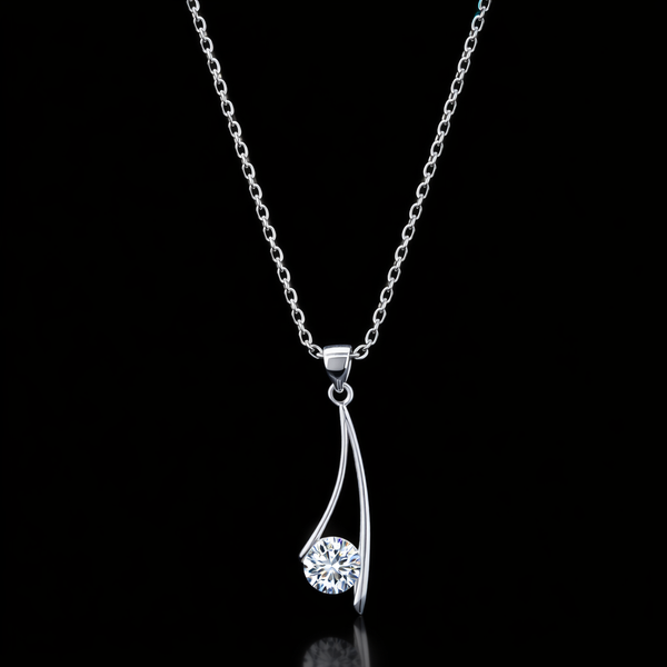 Elegant Curve Diamond Pendant in 925 Sterling Silver