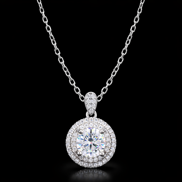 Classic Halo Diamond Pendant Necklace in Sterling Silver