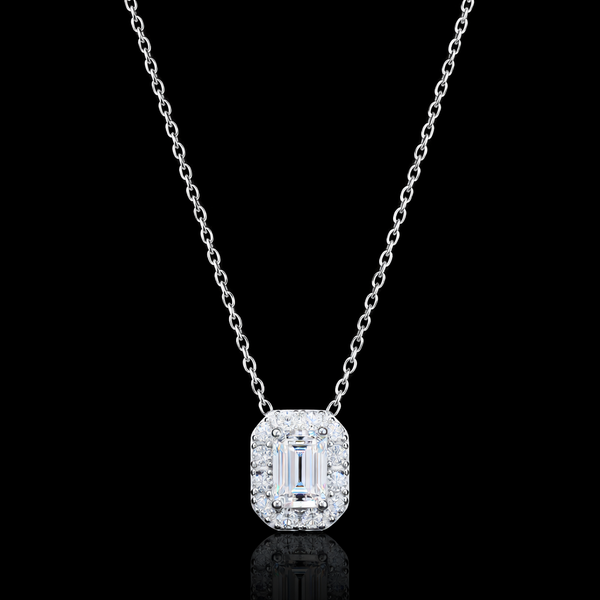 Emerald Halo Diamond Pendant Necklace