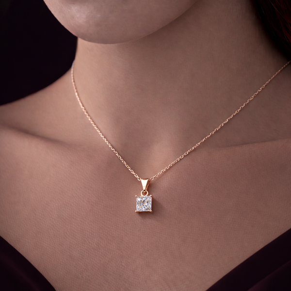 Elegant Rose Gold Square-Cut Diamond Pendant