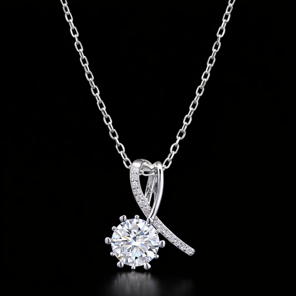 Elegant Round-Cut Diamond Pendant Necklace in White Gold Finish