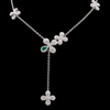Emerald Floral Lariat Silver Pendant – Graceful Bloom in Sterling Silver