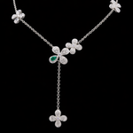 Emerald Floral Lariat Silver Pendant – Graceful Bloom in Sterling Silver