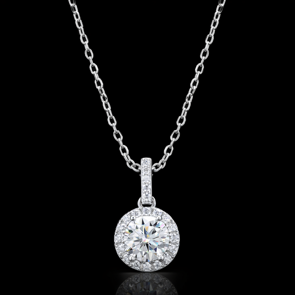Radiant Halo Diamond Pendant in Sterling Silver – Timeless Brilliance, Refined Elegance
