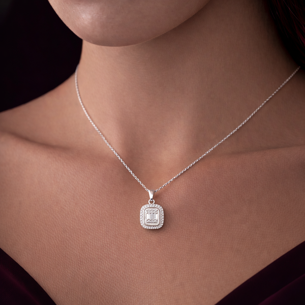 Radiant Square Halo Diamond Pendant