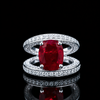 Elegant Moissanite & Ruby Double Halo Ring – Luxury Silver Statement Piece