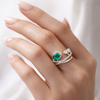 Elegant Emerald & Moissanite Open Wrap Ring – Luxury Adjustable Statement Ring for Women