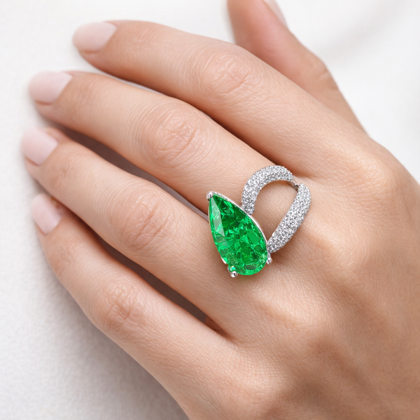 Emerald Elegance Moissanite Diamond Open Band Ring in White Gold