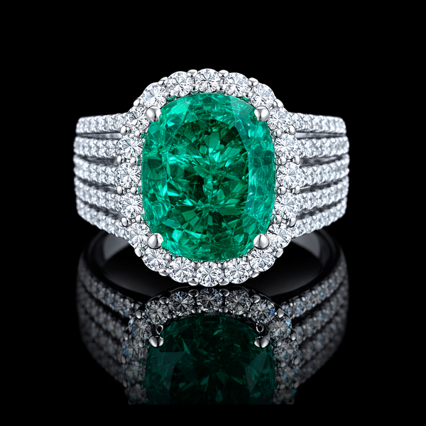 Moissanite Halo Ring in Silver – Radiant Elegance with Emerald Center