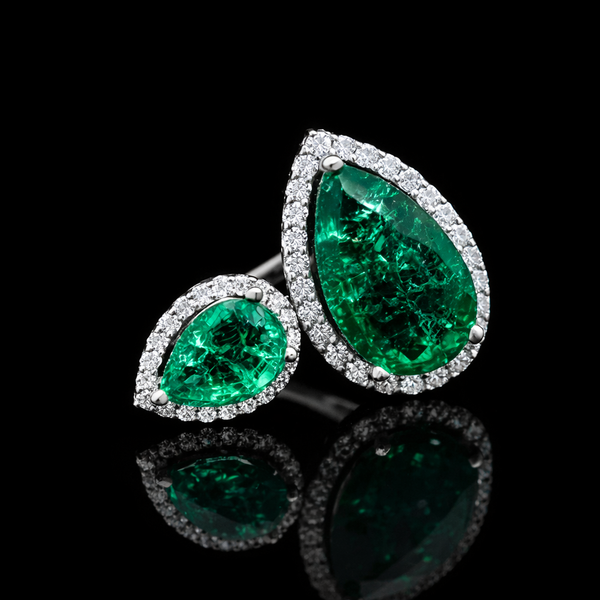 Moissanite Teardrop Double Halo Ring in White Gold