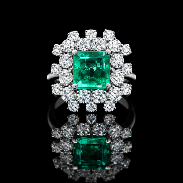 Emerald Halo Brilliance Ring – Precision-Cut Diamond Elegance