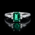 Emerald Radiance Moissanite Diamond Ring in Silver