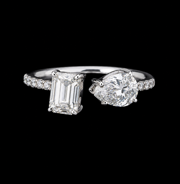 Elegant Dual-Stone Moissanite Diamond Ring in Silver Finish
