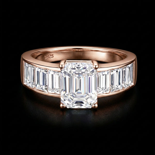 Emerald cut moissanite ring