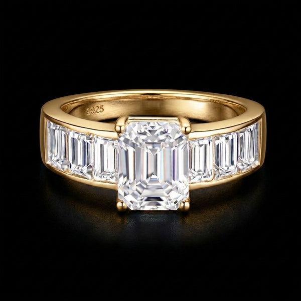 Emerald cut moissanite ring
