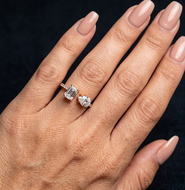 Elegant Dual-Stone Moissanite Diamond Ring in Silver Finish