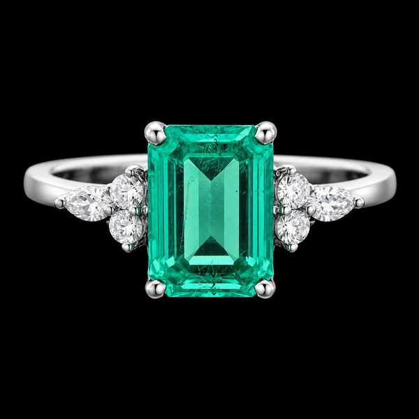 Emerald Elegance – Timeless Moissanite & Diamond Ring