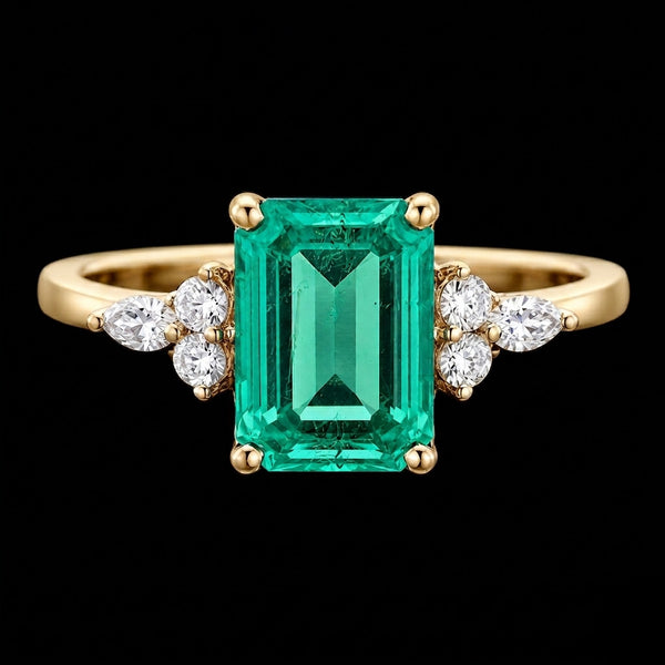 Emerald Elegance – Timeless Moissanite & Diamond Ring