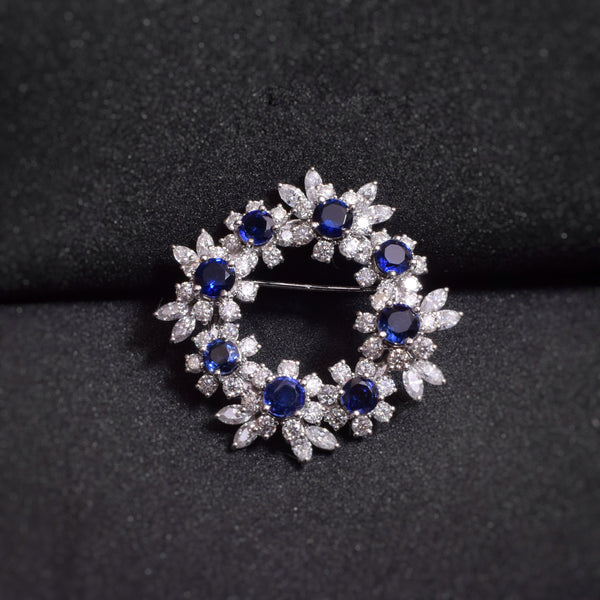 Blue Sapphire Flower Brooch