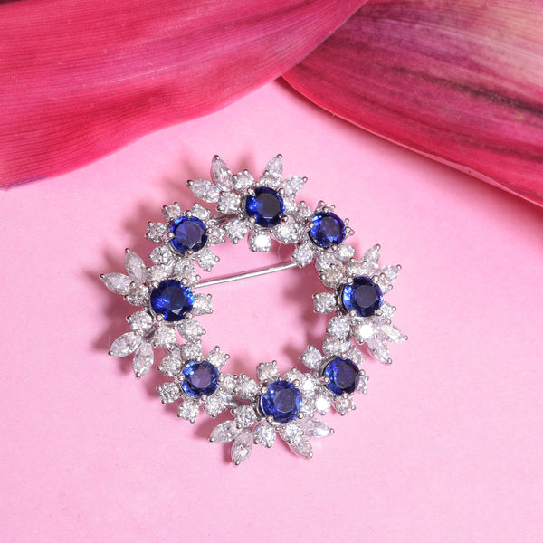Blue Sapphire Flower Brooch