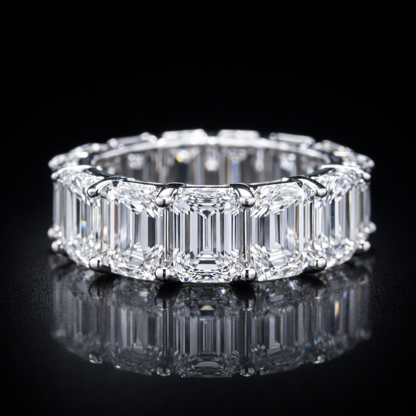 Emerald-Cut Diamond Eternity Ring in 925 Sterling Silver – Full Band Luxury Statement
