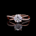 Elegant Rose Gold Twisted Band Solitaire Diamond Ring with Pavé Setting