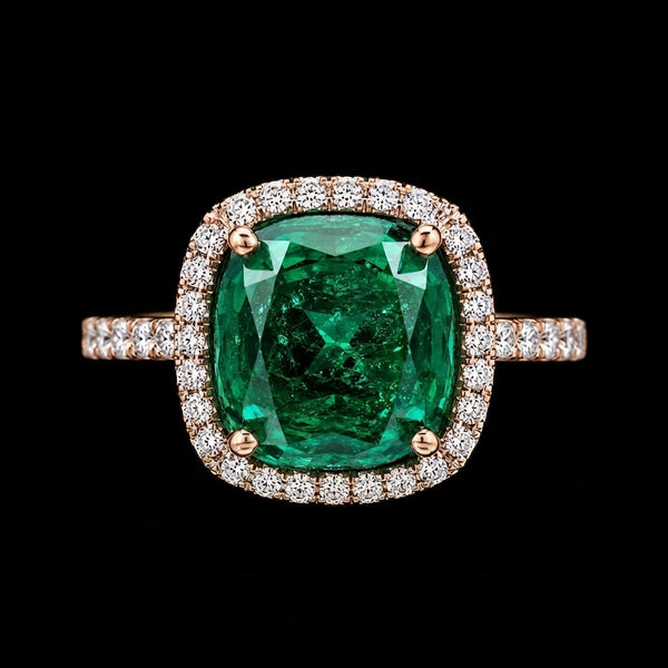 Emerald Halo Elegance Ring in Silver with Moissanite Diamonds