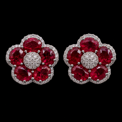 Ruby Petal Halo Studs