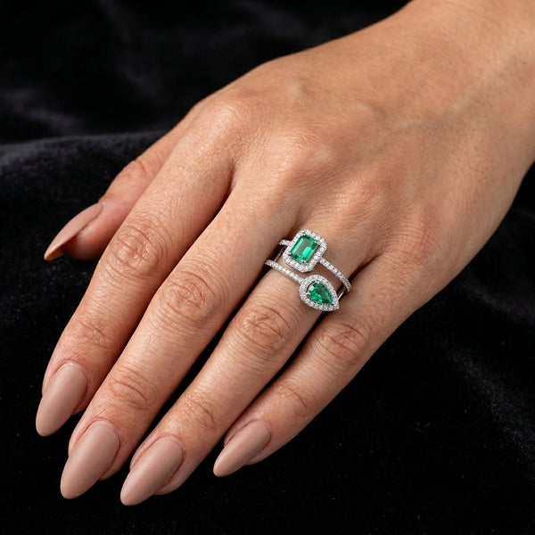 Emerald Radiance Moissanite Dual Halo Ring