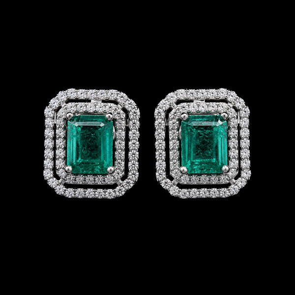 Double Frame Emerald Studs