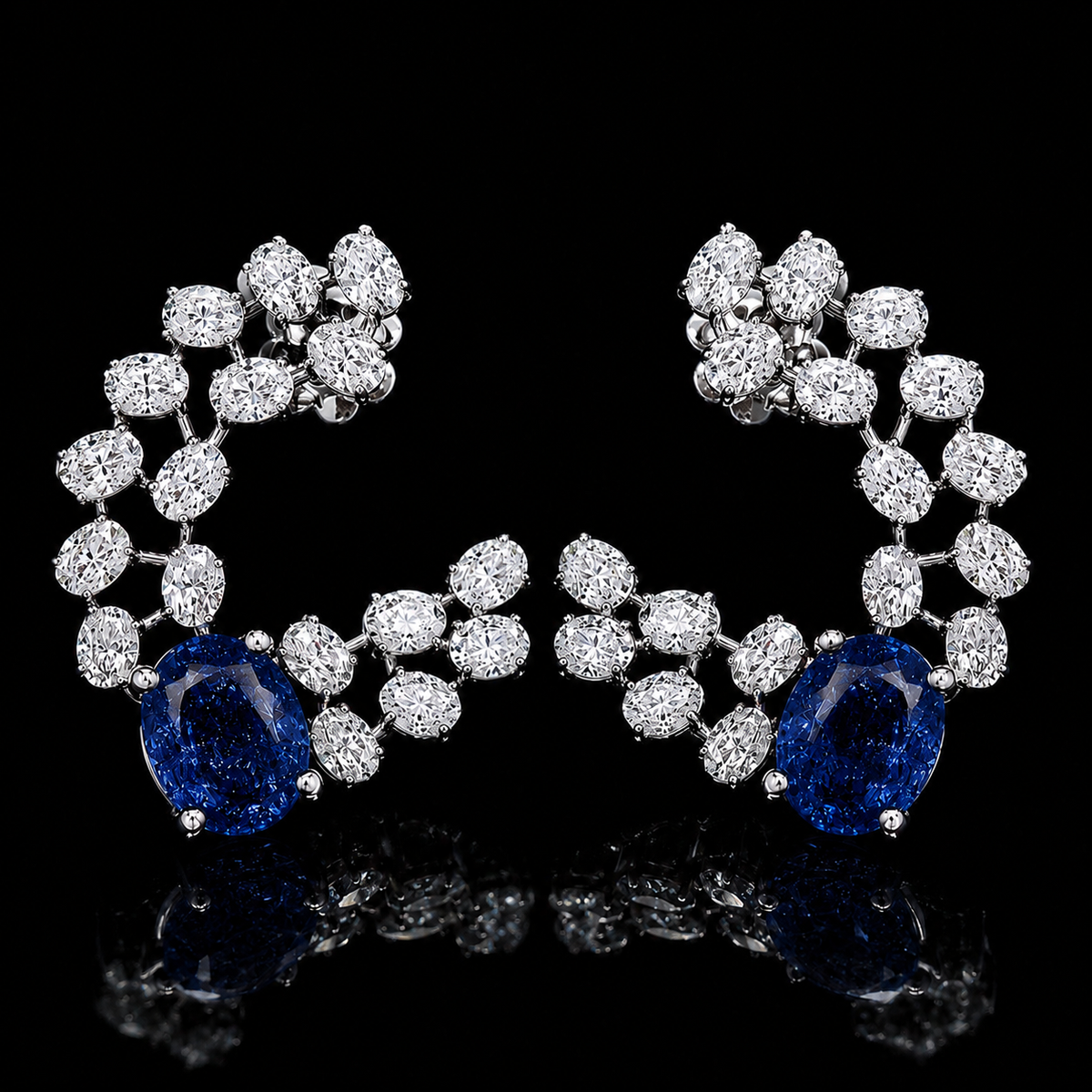 Blue Sapphire Vine Cuff Earrings